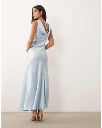 Vila - Halter Cowl Neck Satin Maxi Dress - Lyst