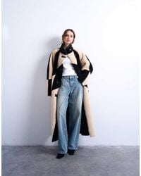 TOPSHOP - Borg Longline Ovoid Sleeve Patchwork Funnel Neck Coat - Lyst