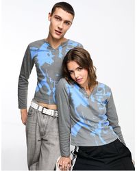 Collusion - Unisex - t-shirt imprimé à manches longues effet rétréci avec col à encoche - Lyst