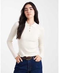 ONLY - Ribbed Long Sleeve Polo - Lyst