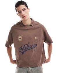 ASOS - Polo Marrón De Corte Cuadrado Extragrande Con Estampado Gráfico Deportivo De - Lyst