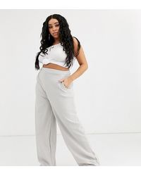 Boohoo High Waist Ribbed Wide Leg Trousers In Grey - Gray