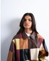 TOPSHOP - – jacke aus kunstleder mit mehrfarbigem patchwork-design und reißverschluss - Lyst
