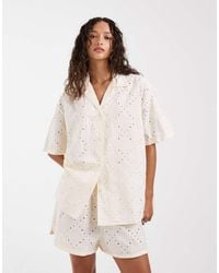 Lacoste - Set Van Overhemd En Short Met Broderie Anglaise - Lyst