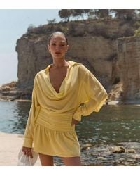 The Frolic - Exclusive Chiffon Ruffle Skirt Drape Front Beach Mini Dress - Lyst