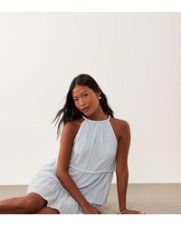 ASOS - Asos Design Petite Halter Neck Tiered Mini Dress With Chunky Binding - Lyst