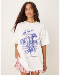 ASOS - T-Shirt Oversize Color Crema Con Grafica A Fiori - Lyst