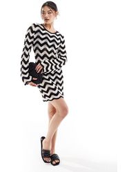 In The Style - Crochet Long Sleeve Mini Dress - Lyst