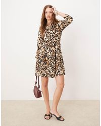 Y.A.S - Y.a.s - robe chemise courte à imprimé léopard - Lyst