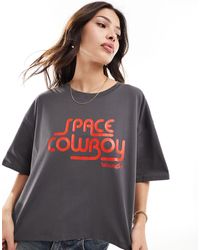 Wrangler - T-shirt squadrata corta grigia con stampa space cowboy - Lyst