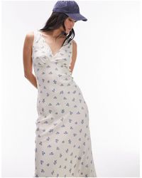 TOPSHOP - Vestido lencero midi con estampado floral vintage y cuello - Lyst