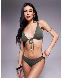 South Beach - Top Bikini Kaki Stropicciato A Righe - Lyst