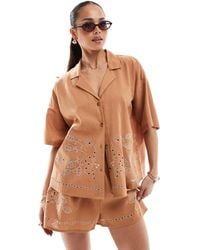 ASOS - Short Sleeve Shirt With Revere Collar With Broderie Detail - Lyst