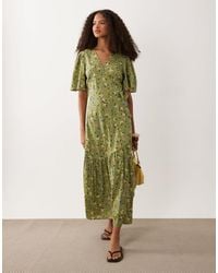Wednesday's Girl - Floral Wrap Detail Puff Sleeve Midi Dress - Lyst