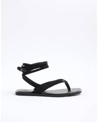 River Island - Leather Tie Up Flip Flop Sandals - Lyst