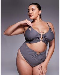 ASOS - Asos Design Curve Lucie Plunge Swimsuit With Cut Out And Resin Trim - Lyst