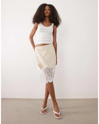 Mango - Satin And Lace Knee Length Skirt - Lyst