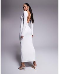 Kaiia - Exclusive Double Layered Slinky Low Back Long Sleeve Maxi Dress - Lyst