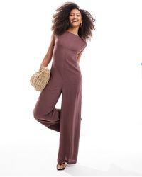 ASOS - Tuta jumpsuit a colonna color cioccolato con fondo ampio e spalline imbottite - Lyst