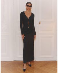 4th & Reckless - Slinky Long Sleeve Gold Hardware Detail Cut Out Maxi Dress - Lyst