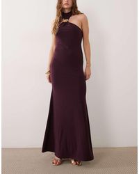 ASOS - Halter High Neck Gold Trim Fishtail Maxi Dress - Lyst