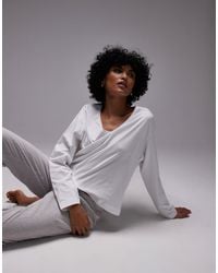 Mango - Cotton V Neck Long Sleeve Top And Seersucker Trouser Pyjama Set - Lyst