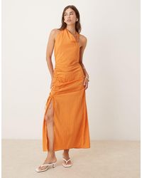 ASOS - Asymmetric Midi Dress With Ruched Side Channel - Lyst