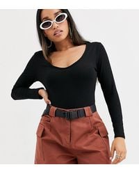 Boohoo Exclusive Basic V Neck Body With Long Sleeves In Black