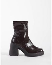 ASOS - Edison Square Toe Chunky Heeled Sock Boots - Lyst