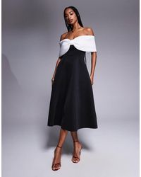 Goddiva - Bow Off The Shoulder A Line Midi Dress - Lyst