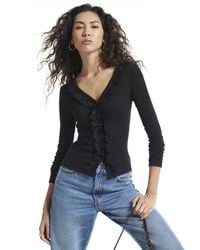 River Island - Ribbed Lace Trim Cardigan - Lyst