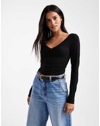 Miss Selfridge - Top A Maniche Lunghe Con Arricciatura Anteriore E Fiocco - Lyst