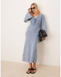ASOS - V Neck Ruched Bust Maxi Dress With Flared Sleeve - Lyst