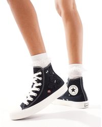 Converse - Chuck taylor all star - sneakers stringate nere con lacci grossi e fiori - Lyst