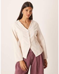 ASOS - Long Sleeve Corduroy Top With Cinched Waist - Lyst