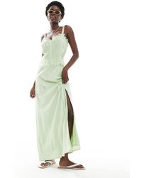 Miss Selfridge - Maxi Korsetjurk Van Kaasdoek Met Randjes Van Linten - Lyst
