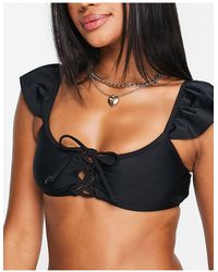 NA-KD - Frilly Tie Front Bikini Top - Lyst