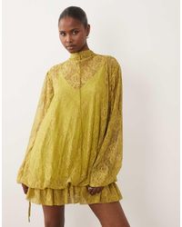 ASOS - Lace Mini Dress With Blouson Sleeve And Hem Detail - Lyst