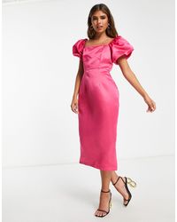 In The Style - X Terrie Mcevoy Puff Sleeve Midi Pencil Dress - Lyst