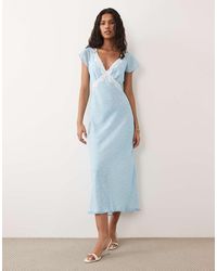 New Look - Ditsy Lace Trim Cap Sleeve Midi Dress - Lyst