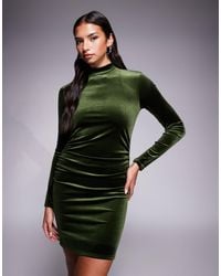 ASOS - Velvet High Neck Long Sleeve Mini Dress - Lyst