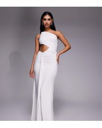 Kaiia - Exclusive Double Layered Slinky One Shoulder Draped Cut Out Detail Maxi Dress - Lyst