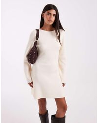 Vero Moda - Long Sleeve Boat Neck Knitted Mini Dress - Lyst