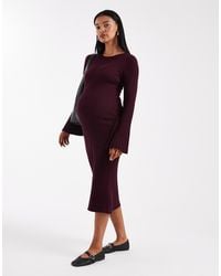 Mama.licious - Mamalicious maternity - robe mi-longue en maille côtelée nouée à la taille - bordeaux - Lyst