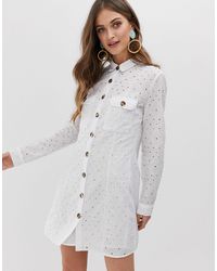 Stradivarius Overhemdjurk Met Broderie - Wit