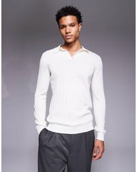 ASOS - Polo Blanco Entallado De Manga Larga De Punto De Canalé De - Lyst