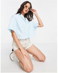 MODA DONNA Camicie & T-shirt Plumeti Blu L Bershka Camicia sconto 68% 