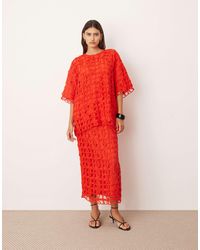 ARRANGE - Floral Cutwork Column Midi Skirt - Lyst