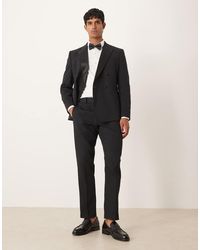 ASOS - Pantalones De Esmoquin Negros De Corte Slim De Tejido Texturizado De - Lyst