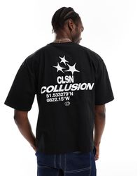 Collusion - Camiseta Negra De Corte Skater Cuadrado Con Estampado Retro En Relieve De - Lyst